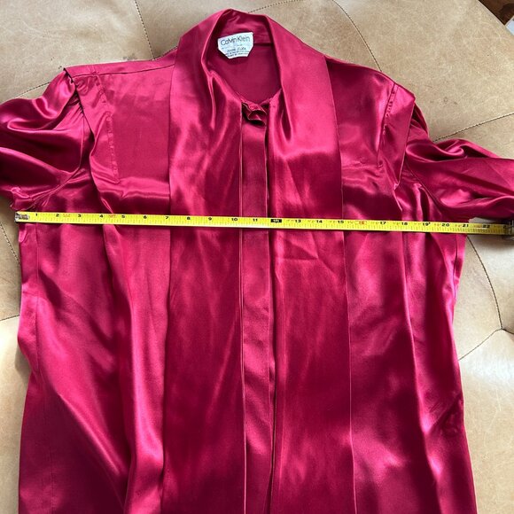 Vintage 80s Calvin Klein 100% Silk Bow Blouse Hong Kong Era – Fuchsia Women's 10 - Picture 9 of 13
